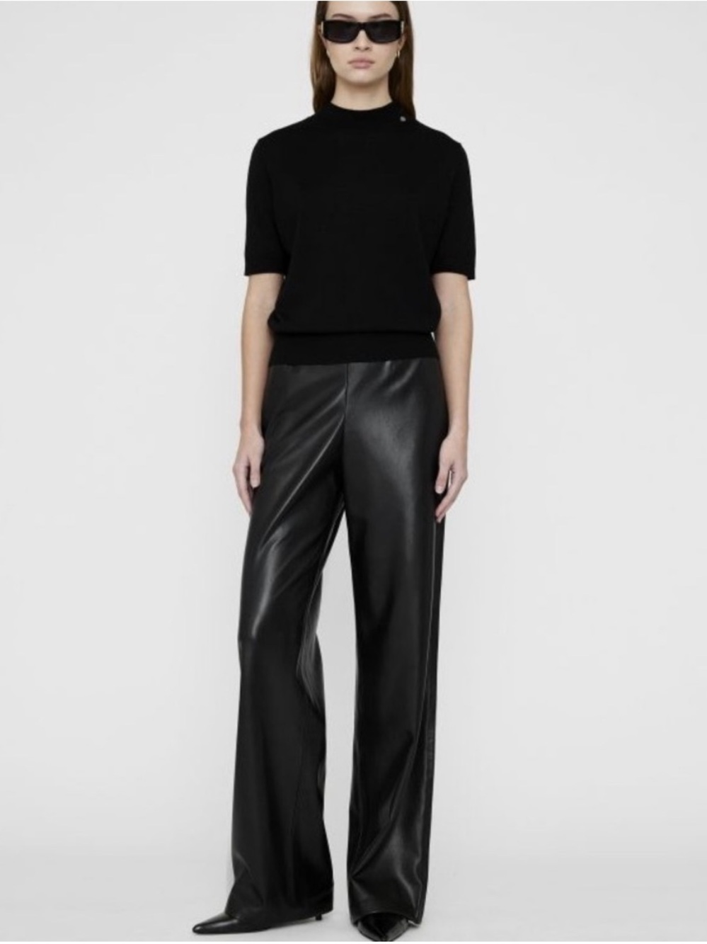 Anine Bing Black Wide-Leg Faux Leather Pants